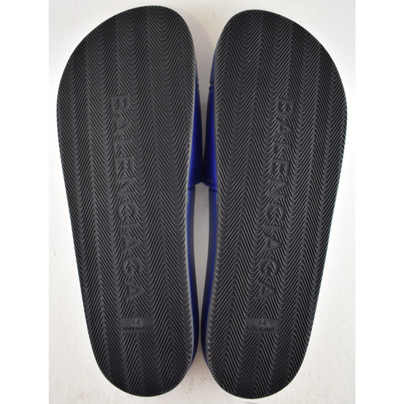 Balenciaga Blue Leather Campaign Logo Slide Pool Sandal Flip Flop Flat 44 11 main image 14